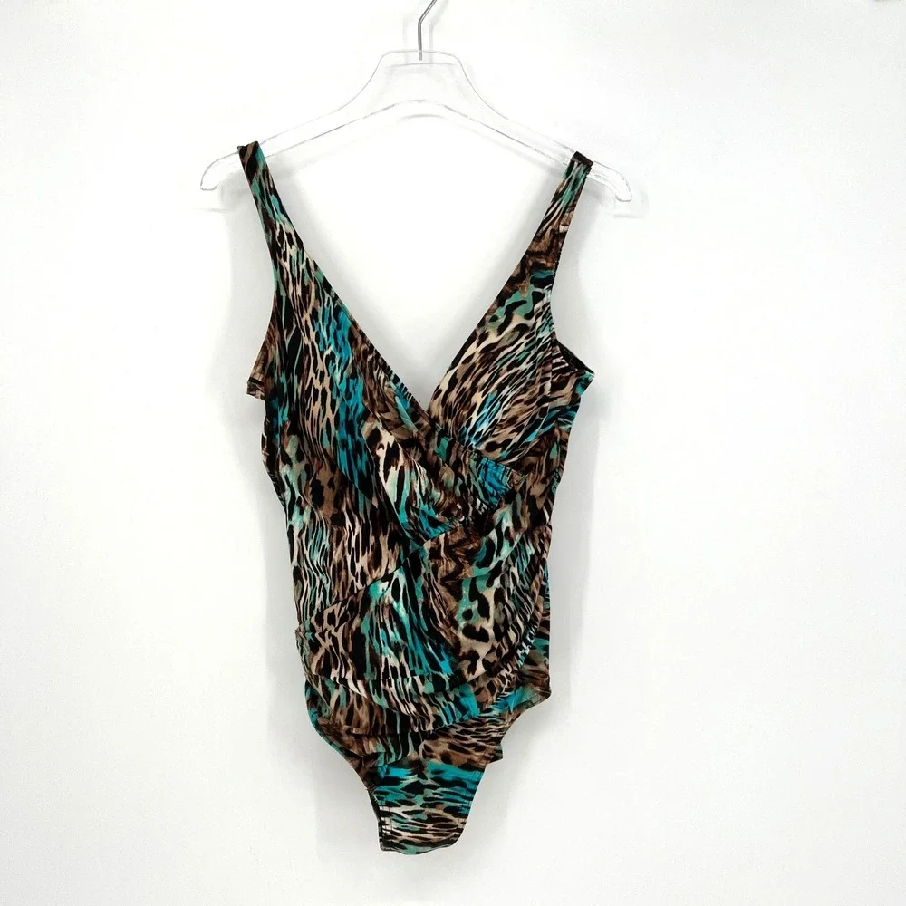 Miraclesuit Swimsuit Womesn 14 Cheetah Leopard One Piece Blue Animal Print